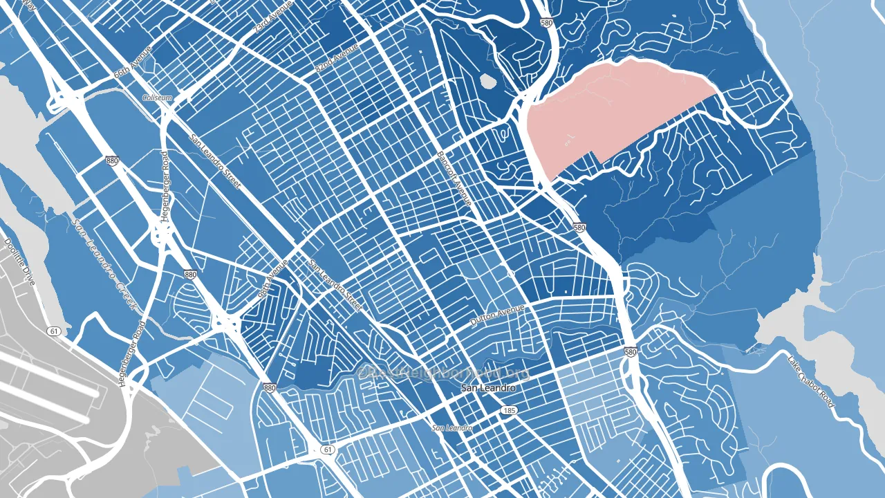 Durant Manor, Oakland, CA block-group political-lean map