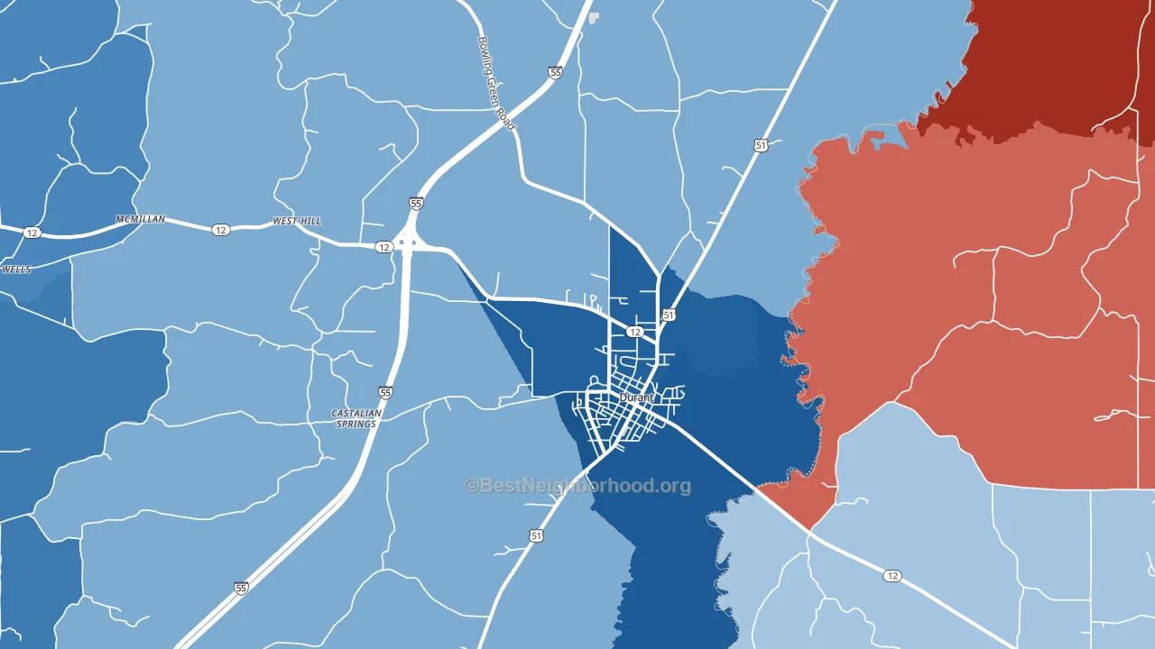 Durant, MS block-group political-lean map