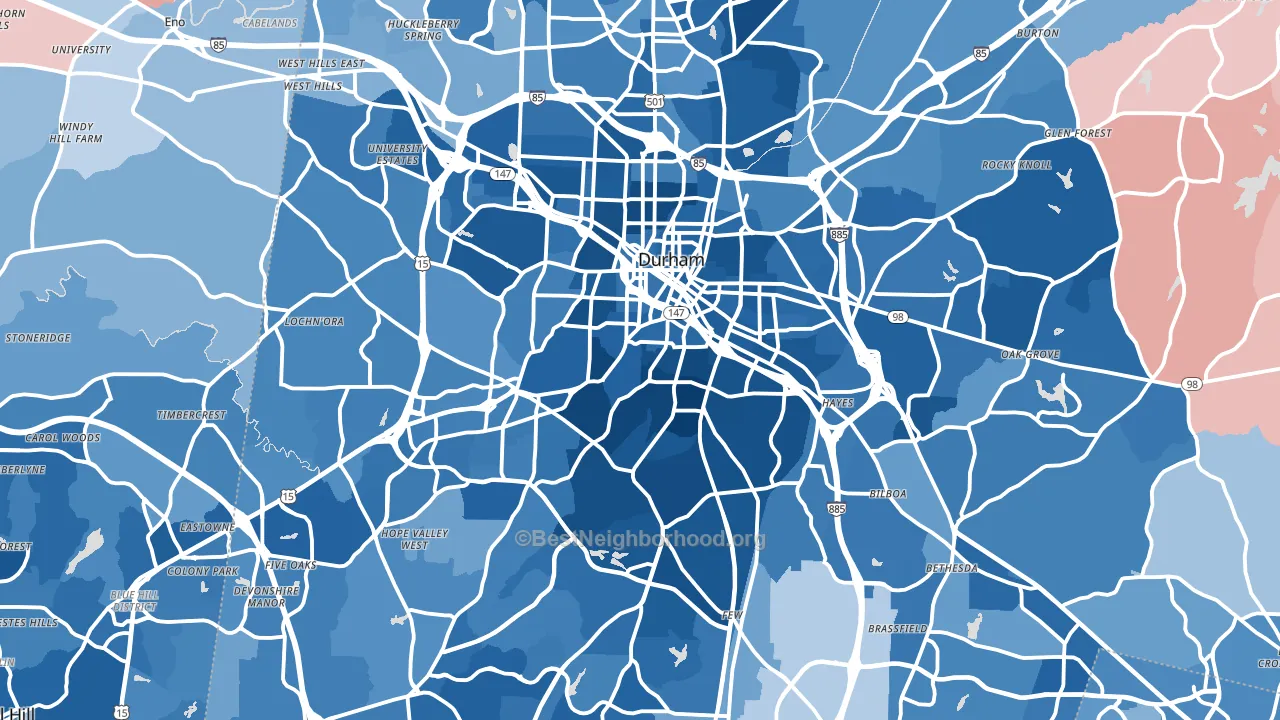 Durham, NC block-group political-lean map