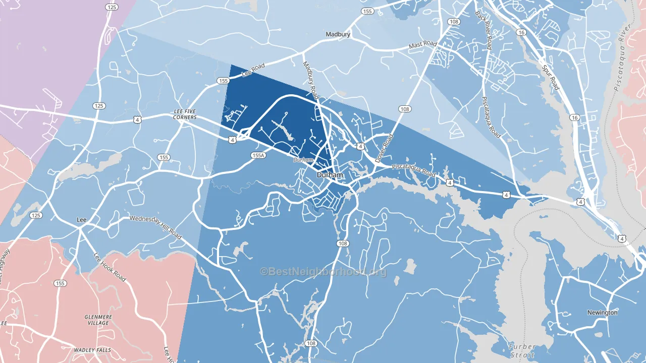 Durham, NH block-group political-lean map