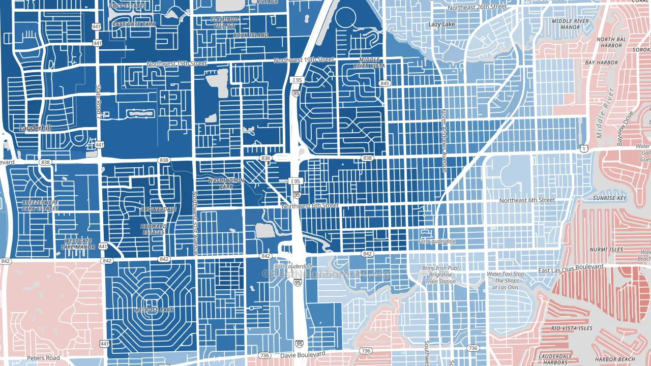 Durrs Homeowners, Fort Lauderdale, FL block-group political-lean map