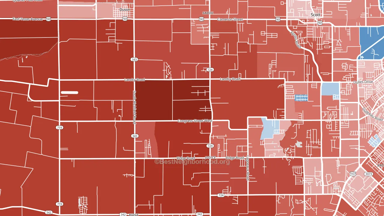 Duson, LA block-group political-lean map