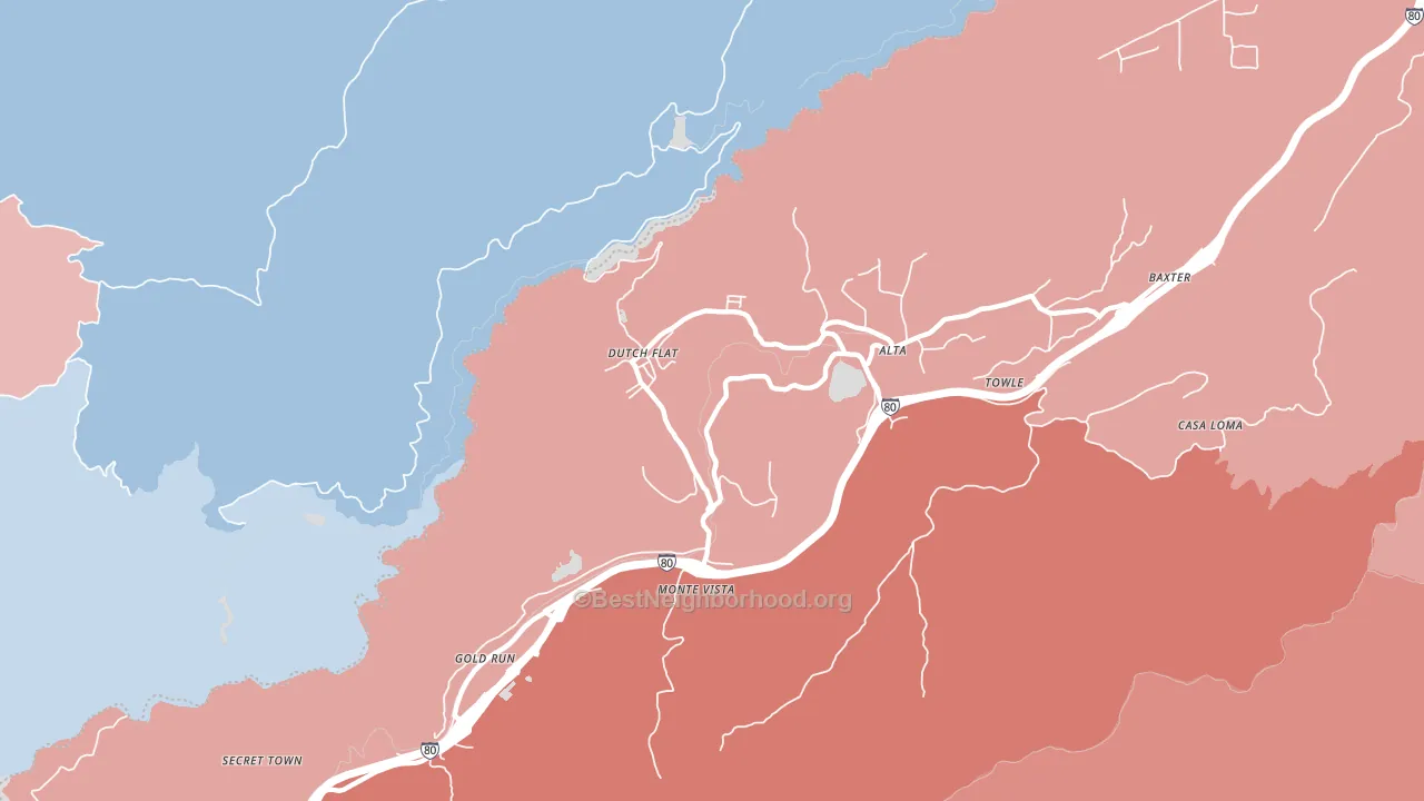 Dutch Flat, CA block-group political-lean map