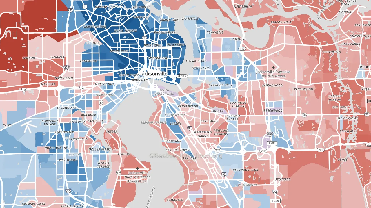 Duval County, FL block-group political-lean map