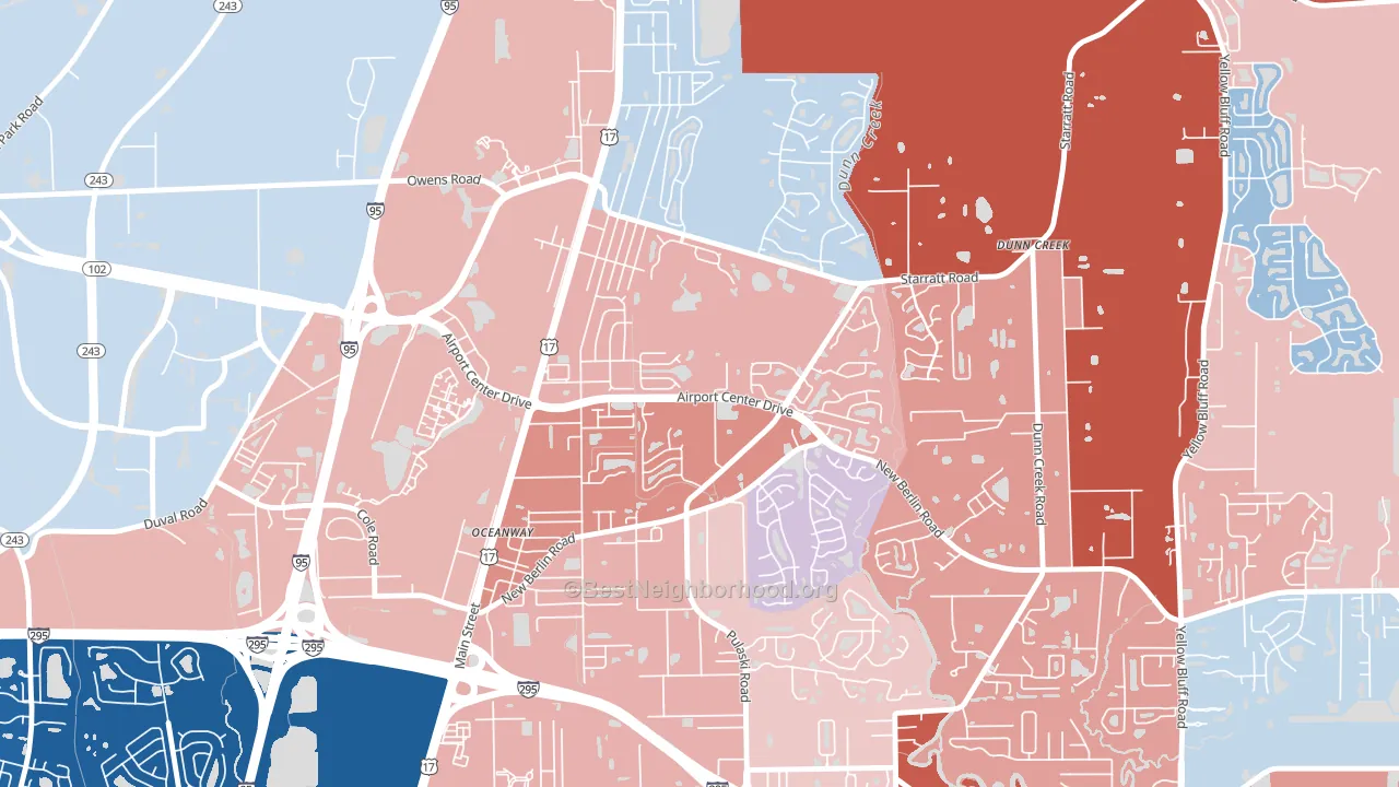 Duval, Jacksonville, FL block-group political-lean map