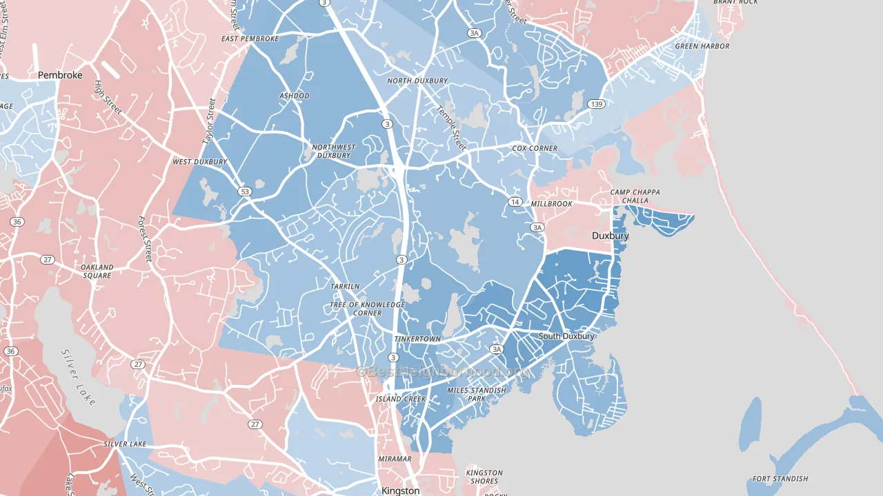 Duxbury, MA block-group political-lean map