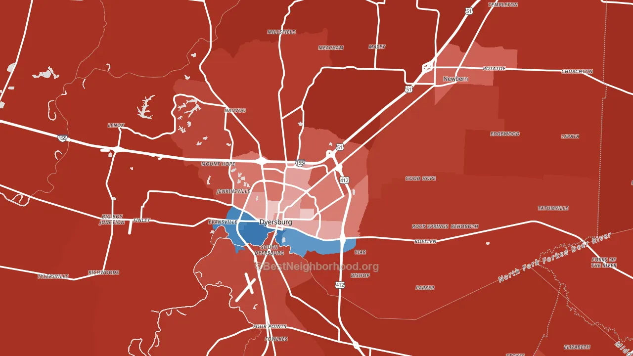Dyer County, TN block-group political-lean map