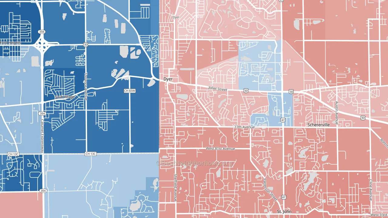 Dyer, IN block-group political-lean map