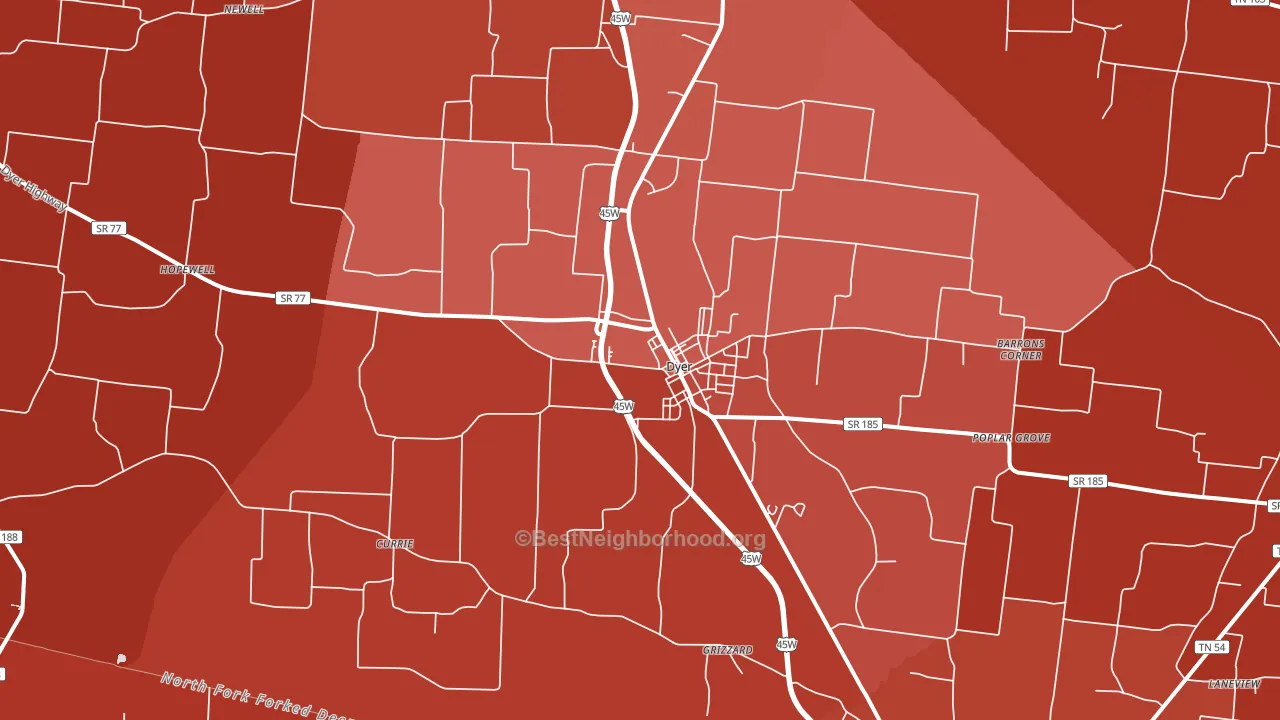 Dyer, TN block-group political-lean map