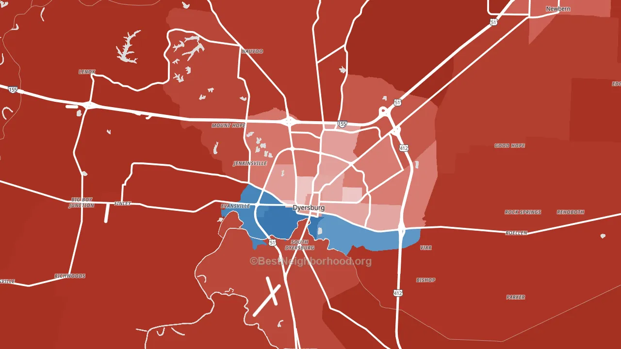 Dyersburg, TN block-group political-lean map
