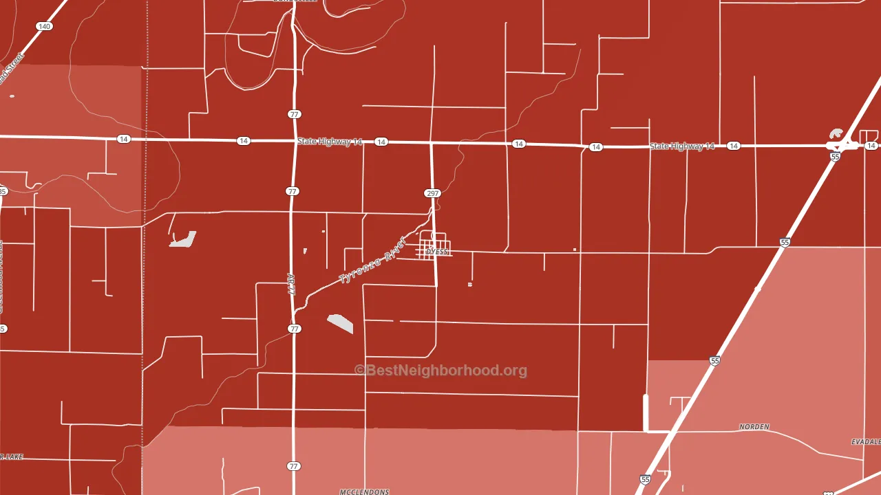 Dyess, AR block-group political-lean map