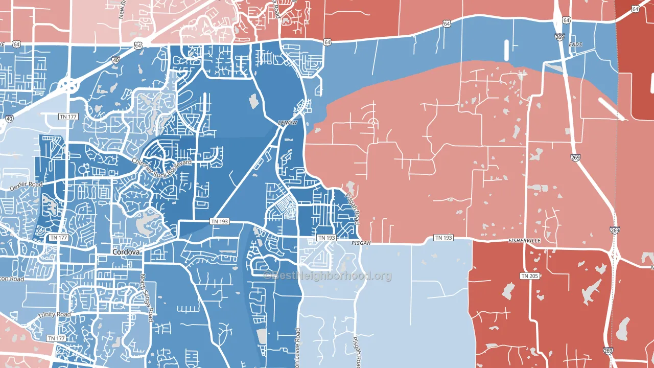 Eads-Fisherville, Cordova, TN block-group political-lean map