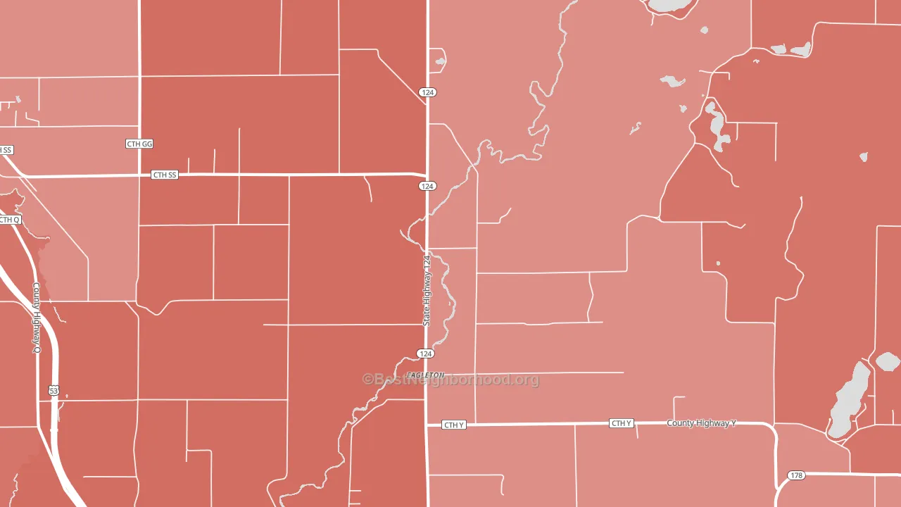Eagleton, WI block-group political-lean map