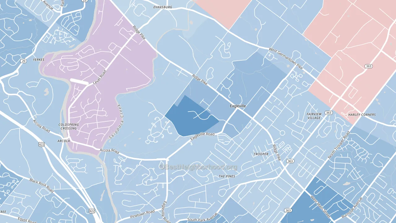 Eagleville, PA block-group political-lean map
