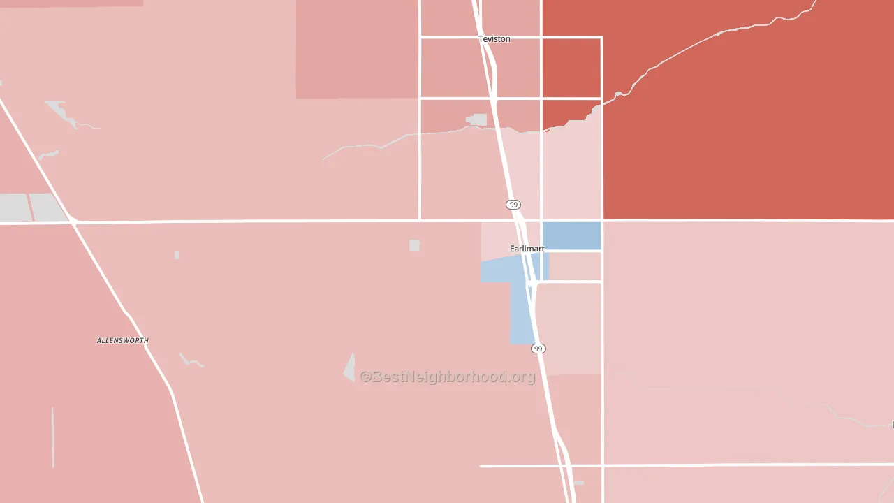 Earlimart, CA block-group political-lean map