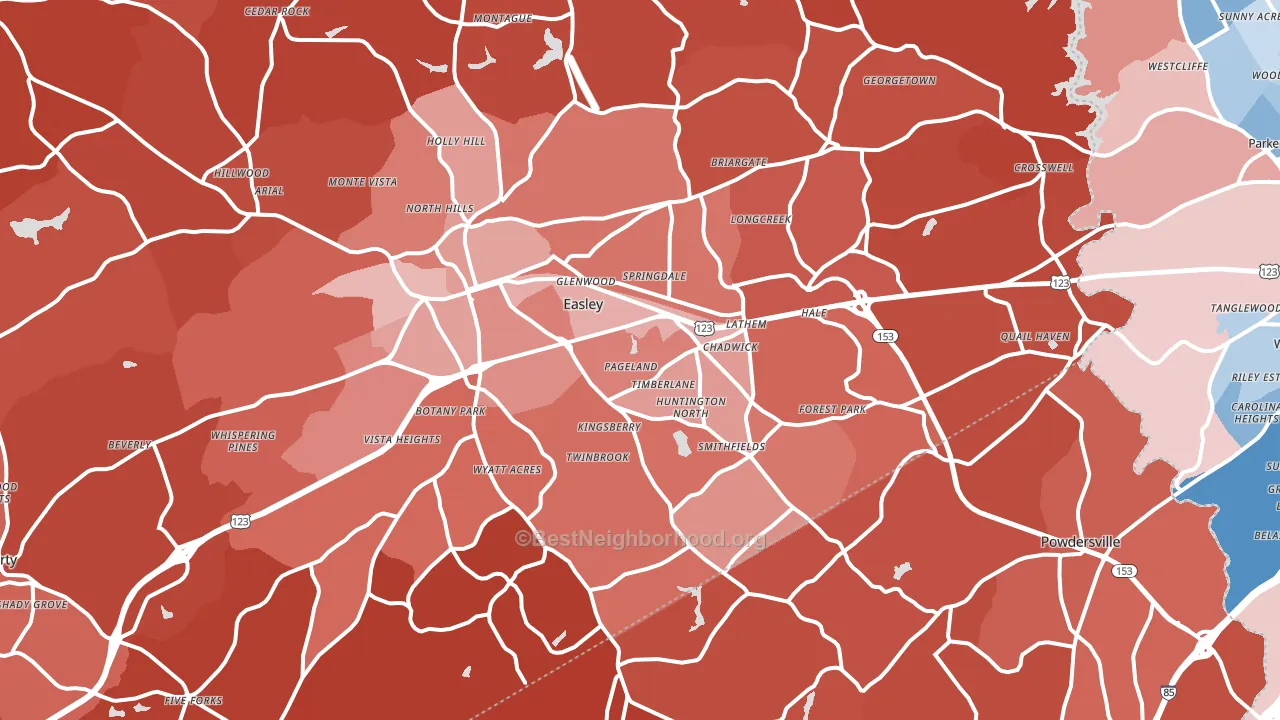 Easley, SC block-group political-lean map