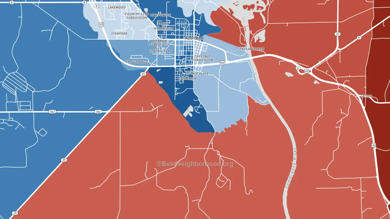 East Aberdeen, MS block-group political-lean map