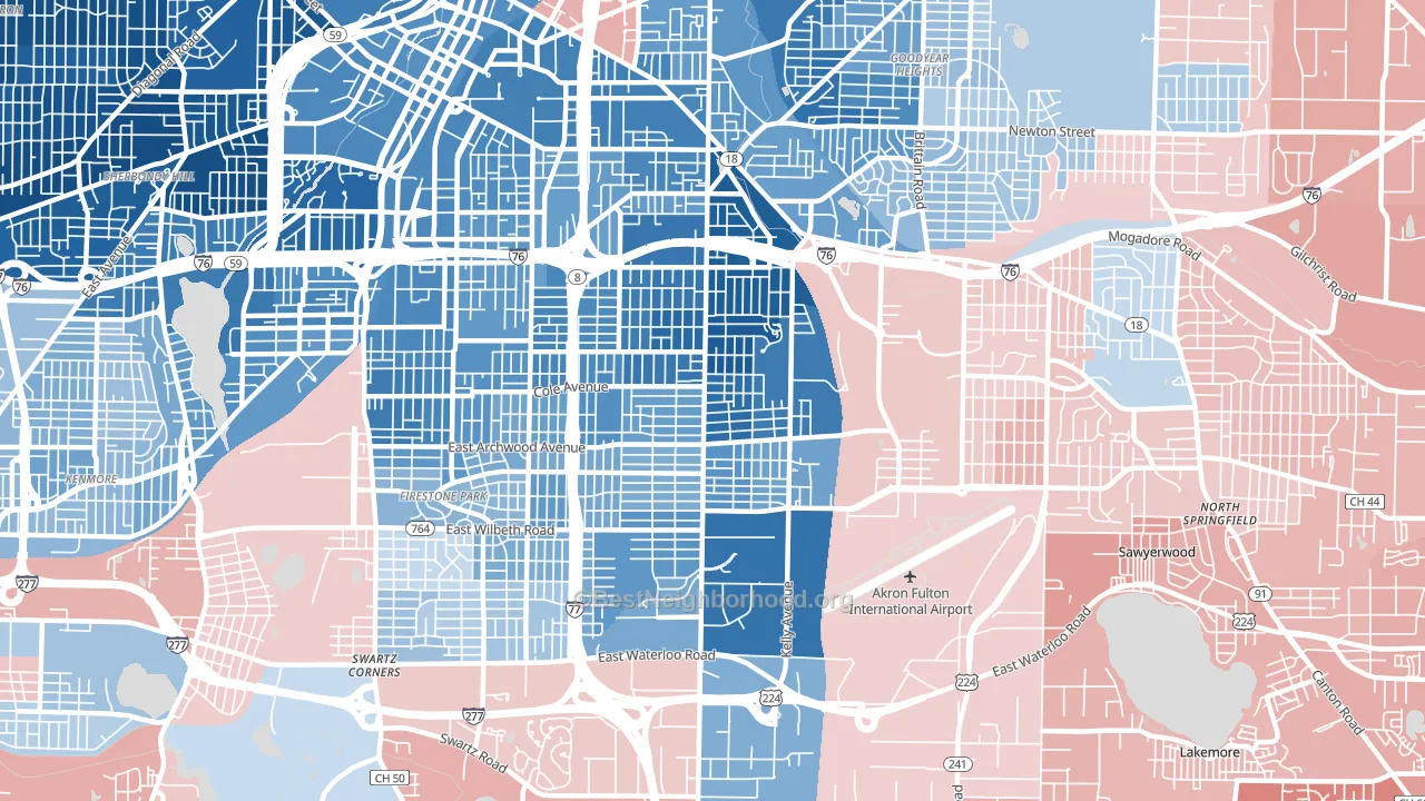 East Akron, Akron, OH block-group political-lean map