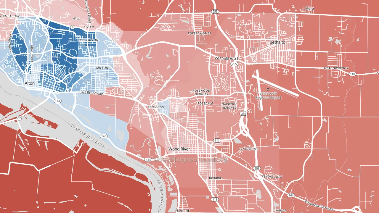 East Alton, IL block-group political-lean map