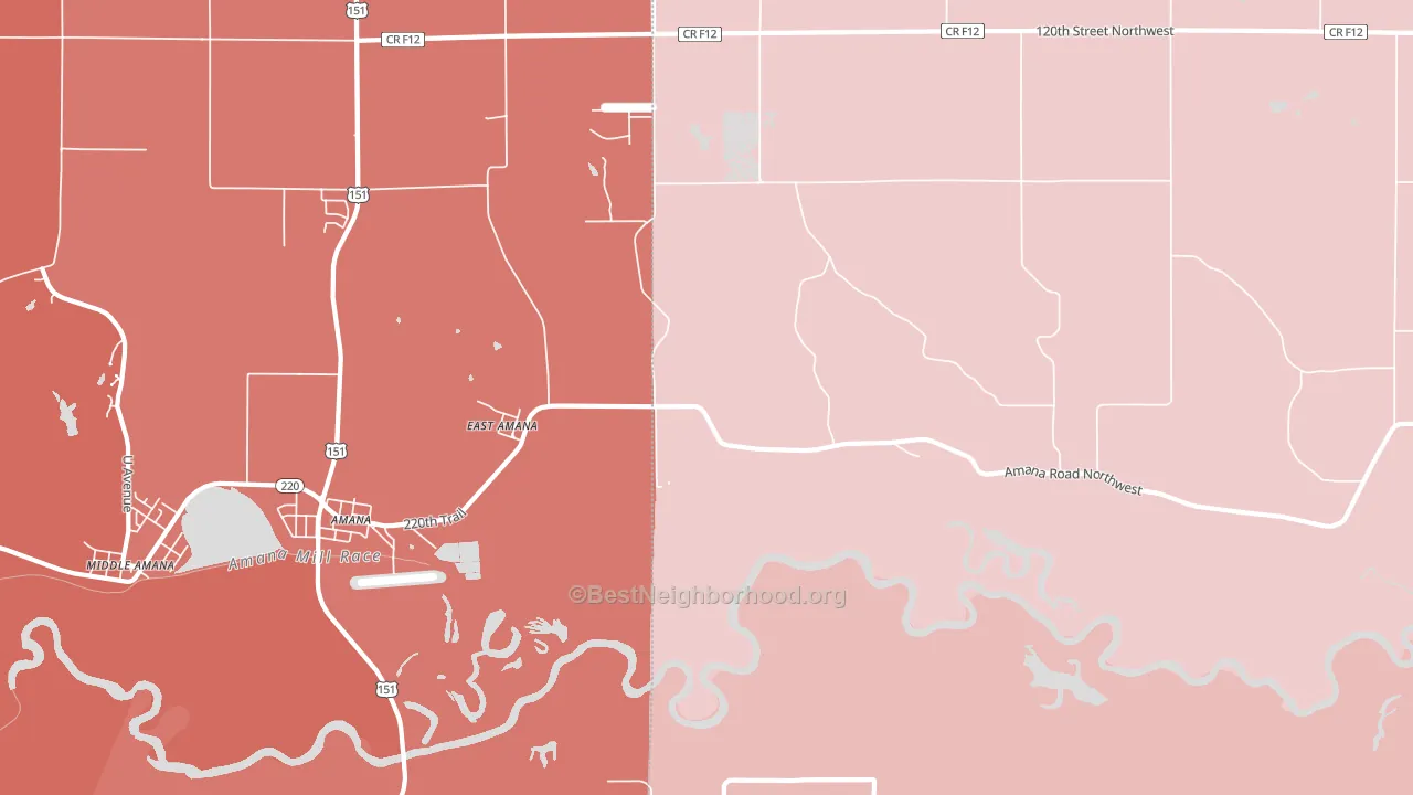 East Amana, IA block-group political-lean map