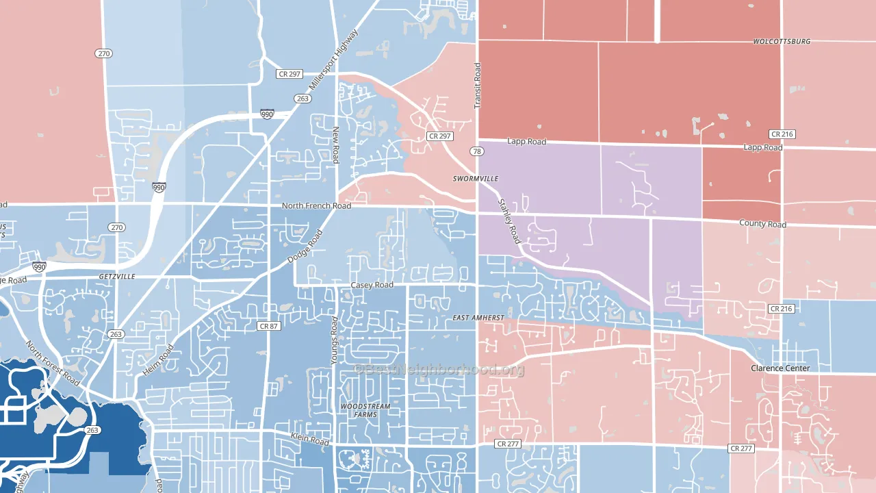 East Amherst, NY block-group political-lean map
