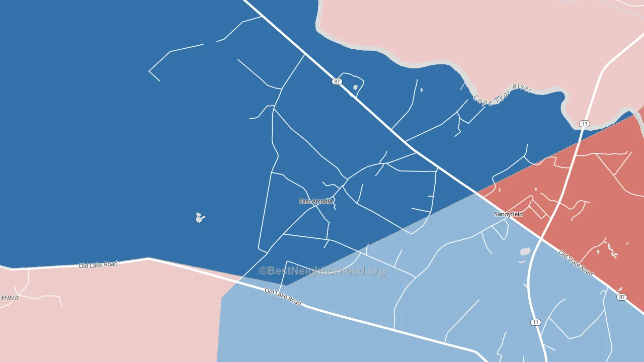 East Arcadia, NC block-group political-lean map