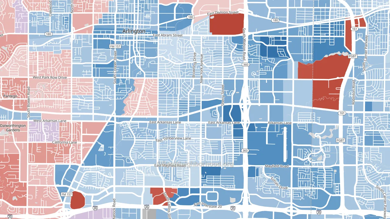 East Arlington, Arlington, TX block-group political-lean map