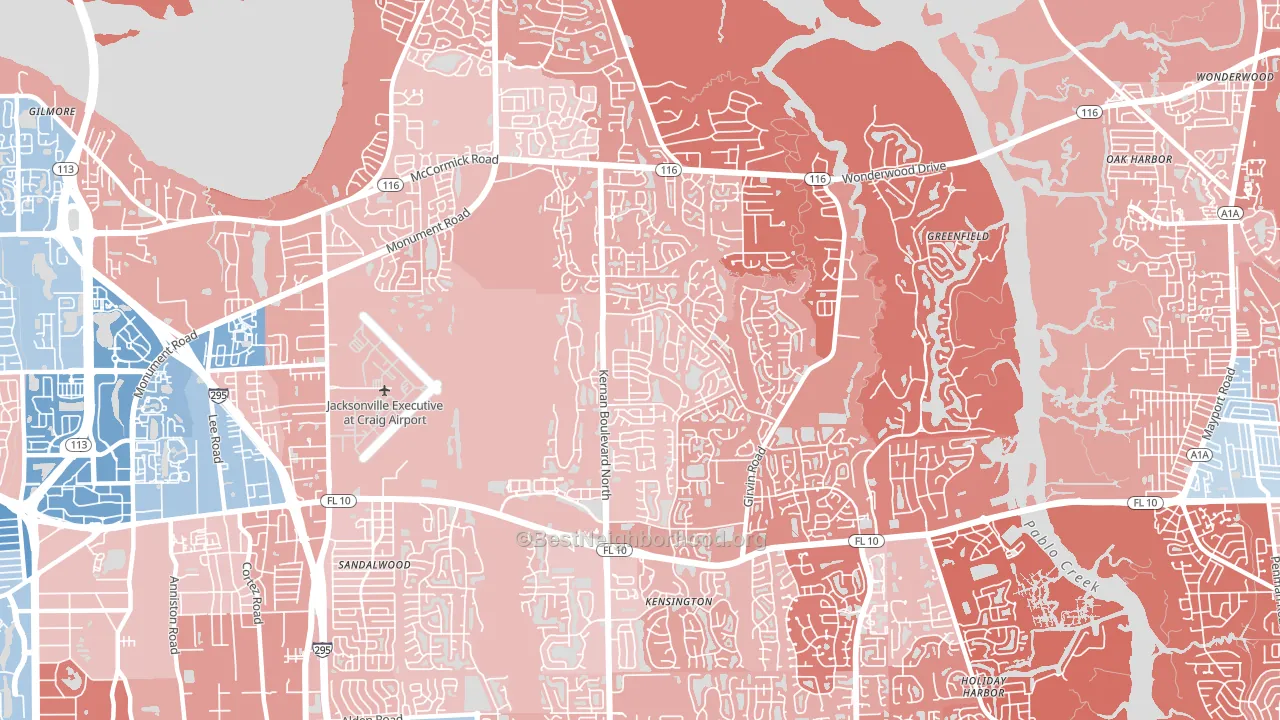 East Arlington, Jacksonville, FL block-group political-lean map