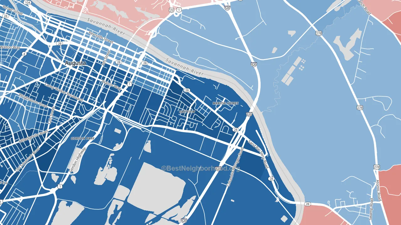 East Augusta, Augusta, GA block-group political-lean map