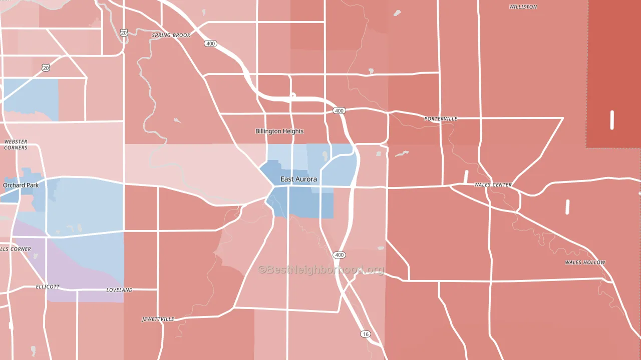 East Aurora, NY block-group political-lean map