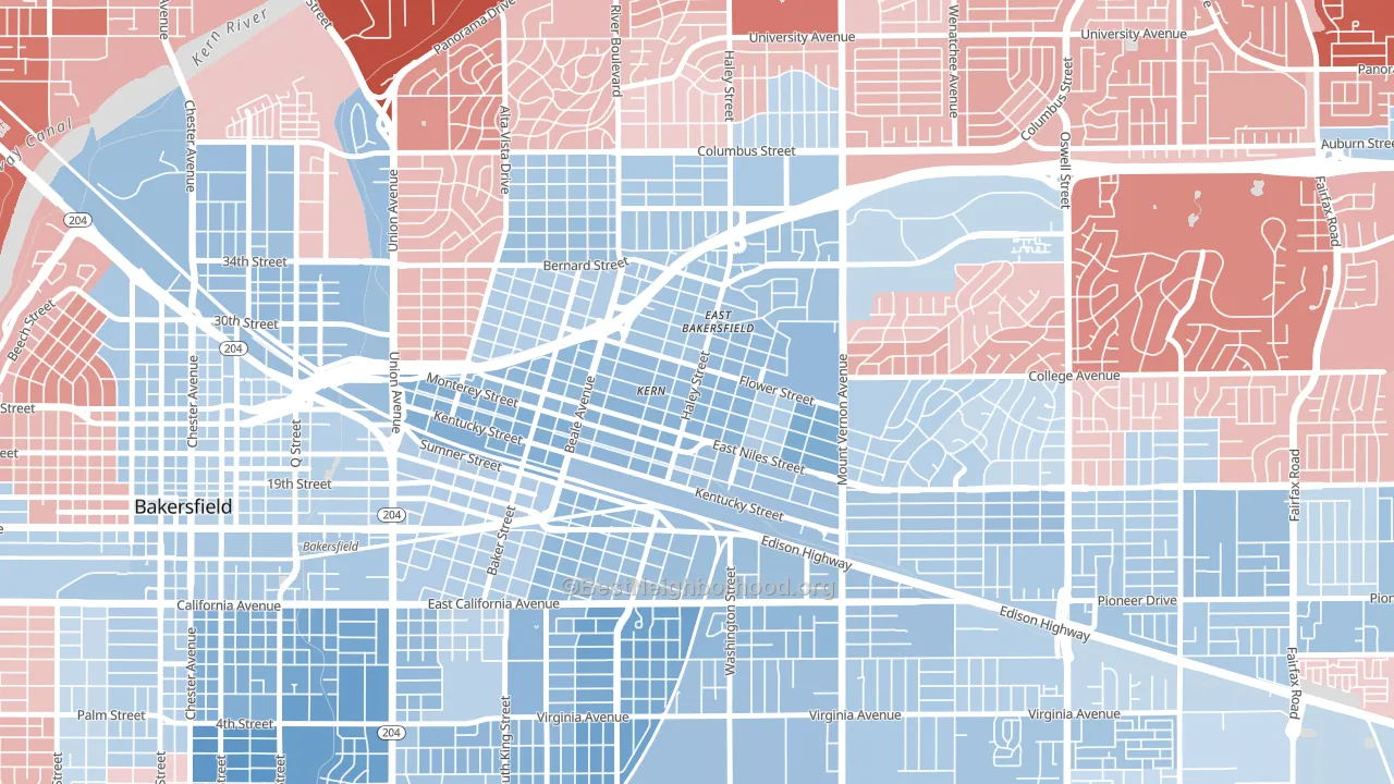 East Bakersfield, Bakersfield, CA block-group political-lean map