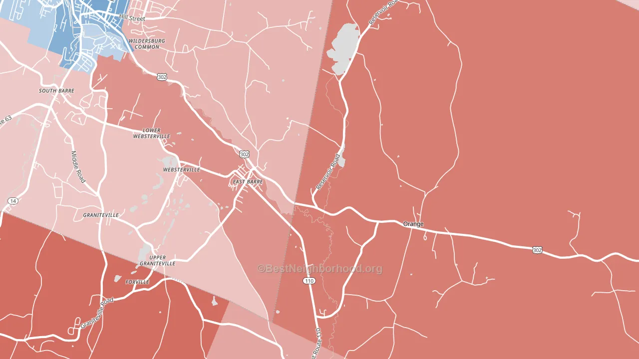 East Barre, VT block-group political-lean map