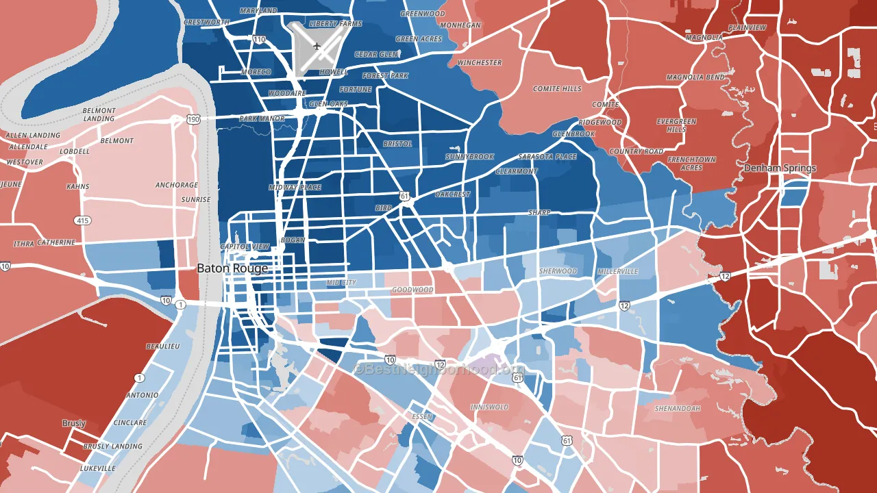 East Baton Rouge Parish, LA block-group political-lean map