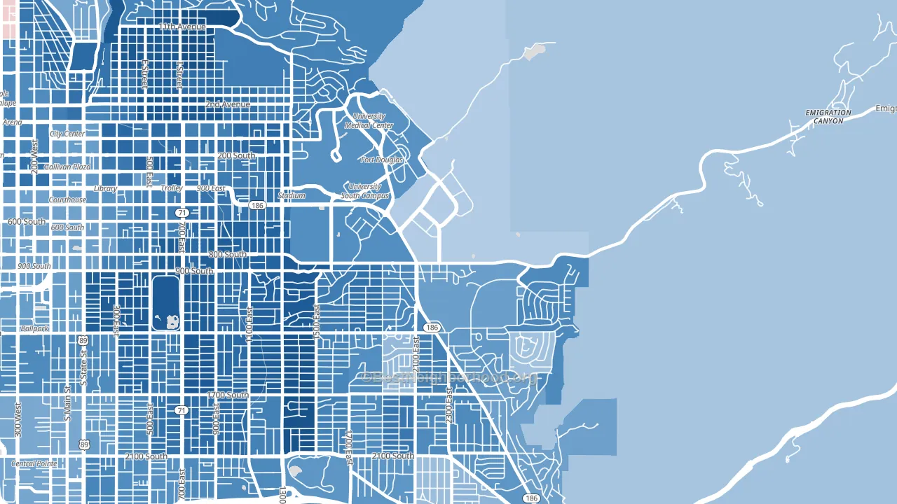 East Bench, Salt Lake City, UT block-group political-lean map