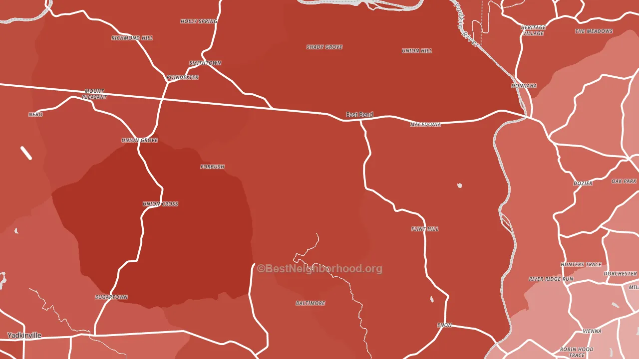 East Bend, NC block-group political-lean map