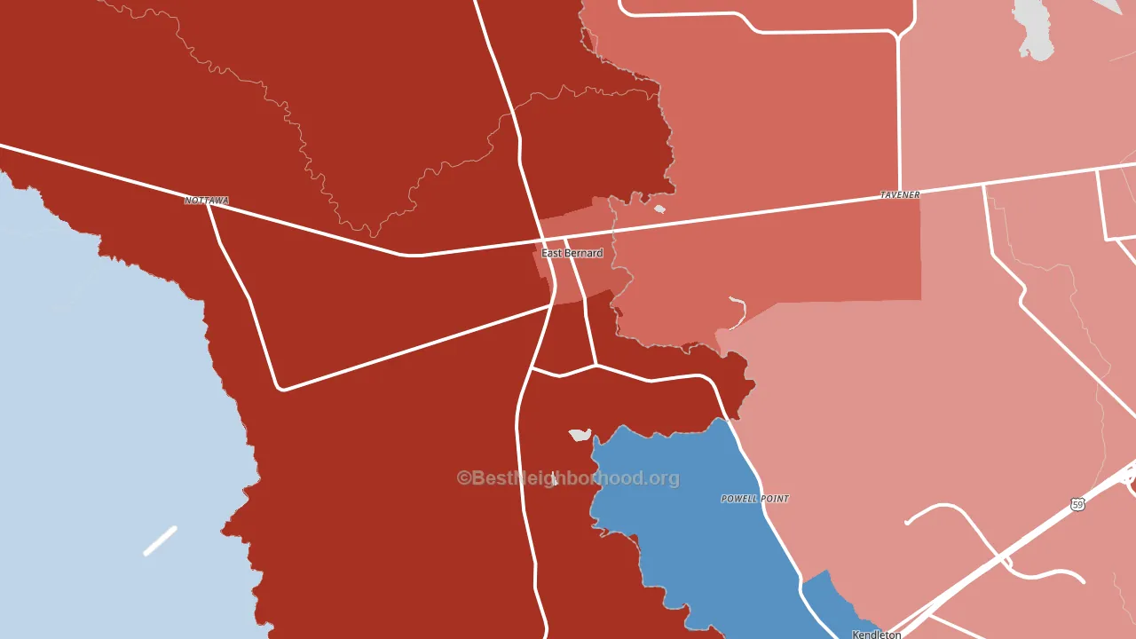 East Bernard, TX block-group political-lean map