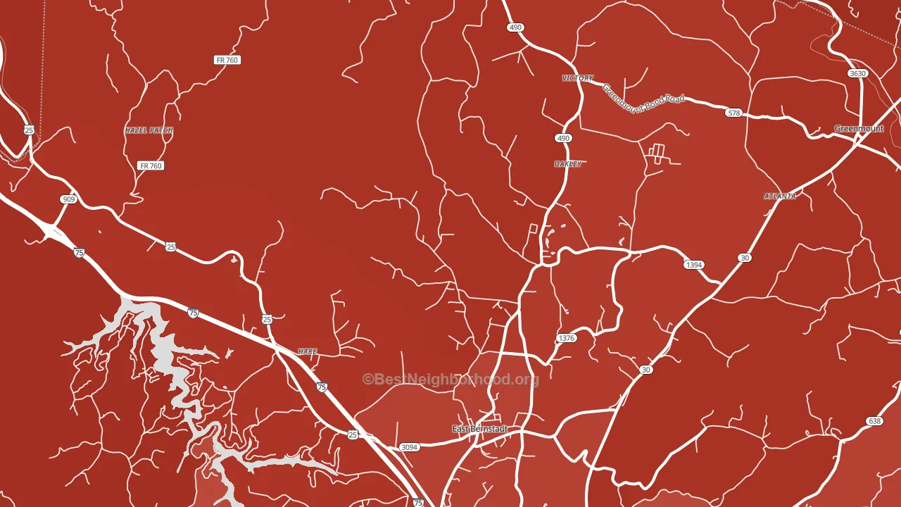 East Bernstadt, KY block-group political-lean map
