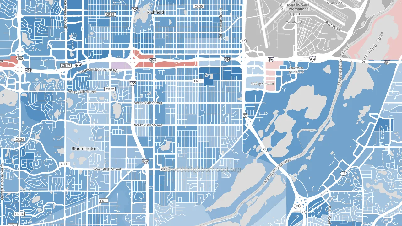 East Bloomington, Bloomington, MN block-group political-lean map