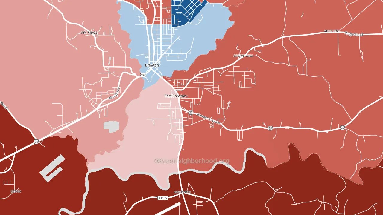East Brewton, AL block-group political-lean map