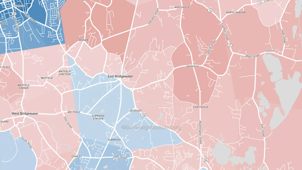 East Bridgewater, MA block-group political-lean map