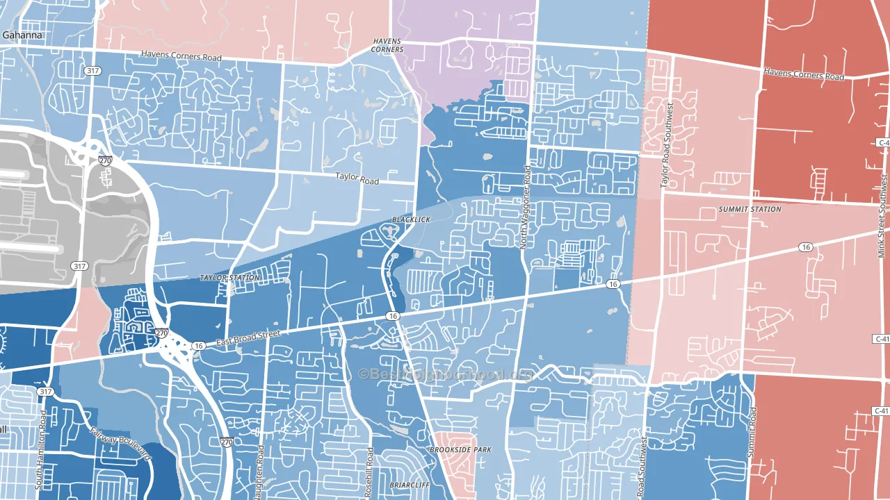 East Broad, Black Lick, OH block-group political-lean map