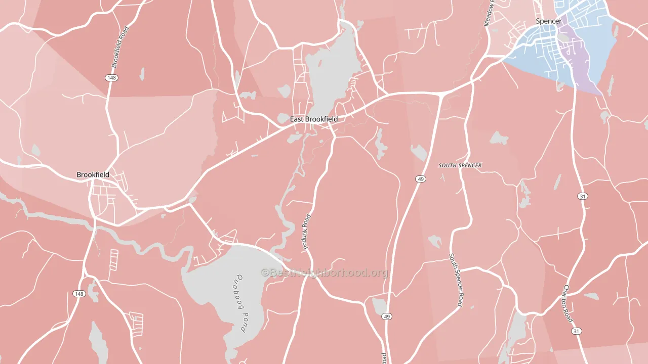 East Brookfield, MA block-group political-lean map