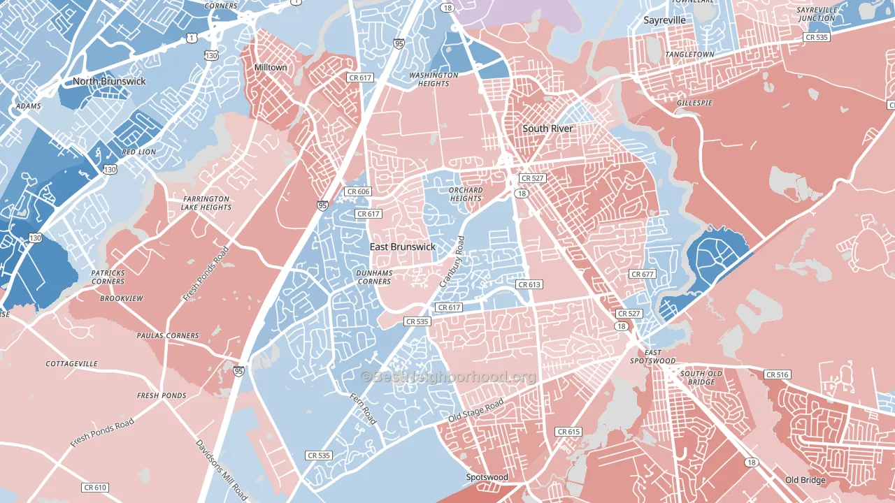 East Brunswick, NJ block-group political-lean map