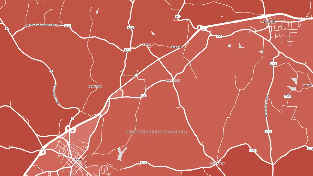 East Cadiz, OH block-group political-lean map
