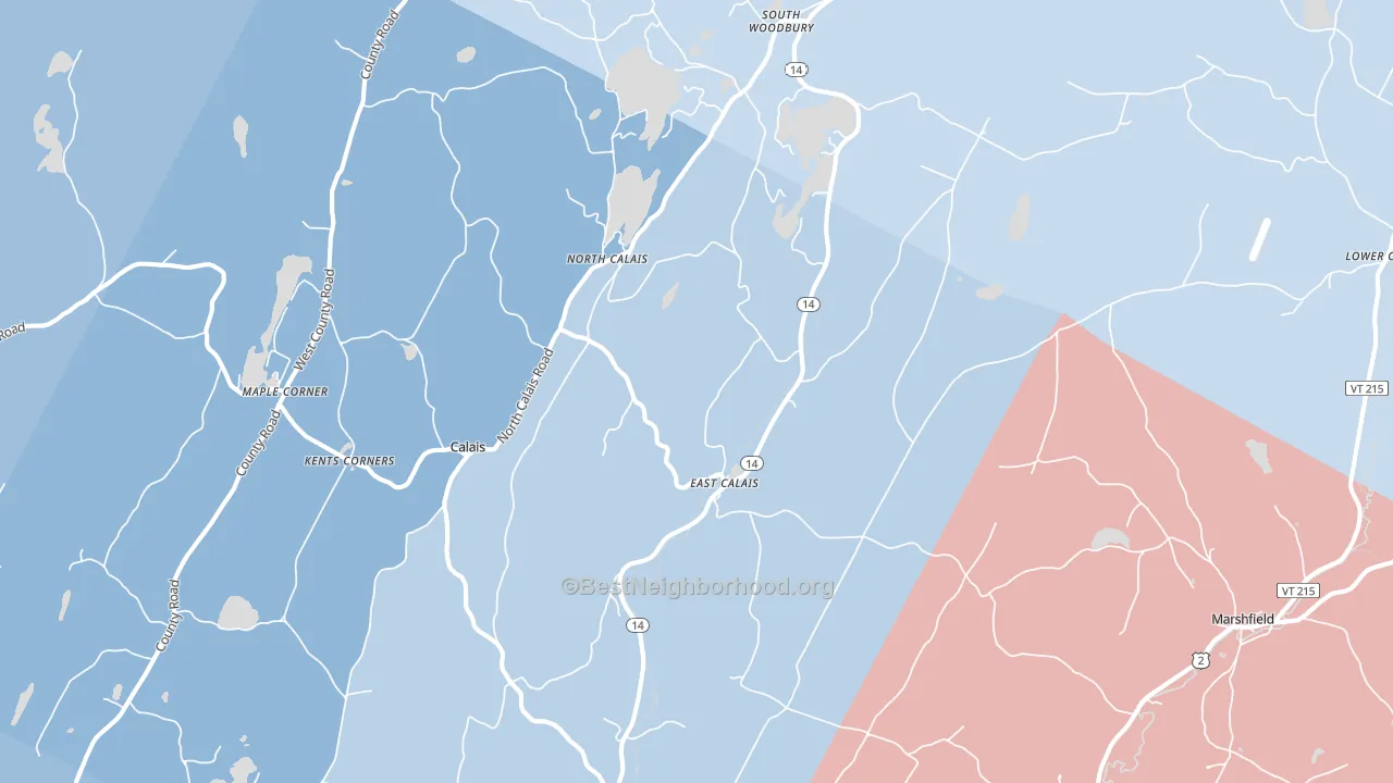 East Calais, VT block-group political-lean map