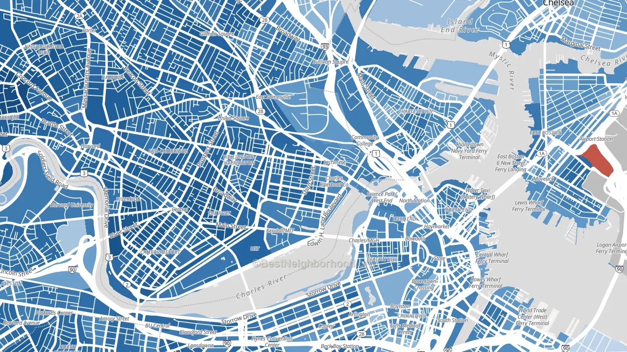 East Cambridge, Cambridge, MA block-group political-lean map