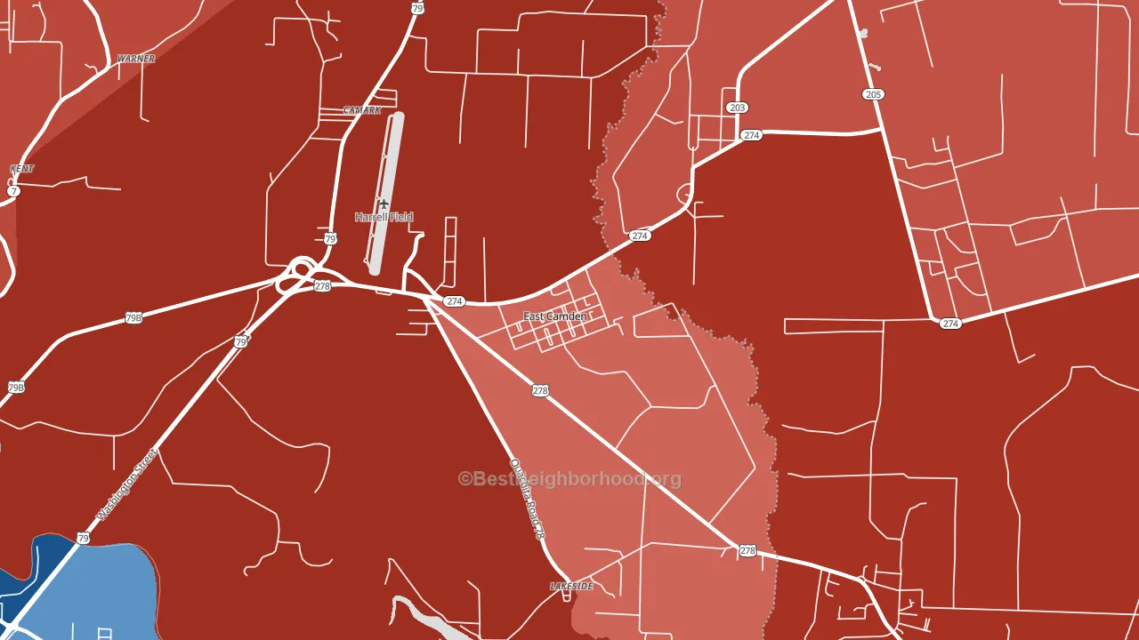 East Camden, AR block-group political-lean map