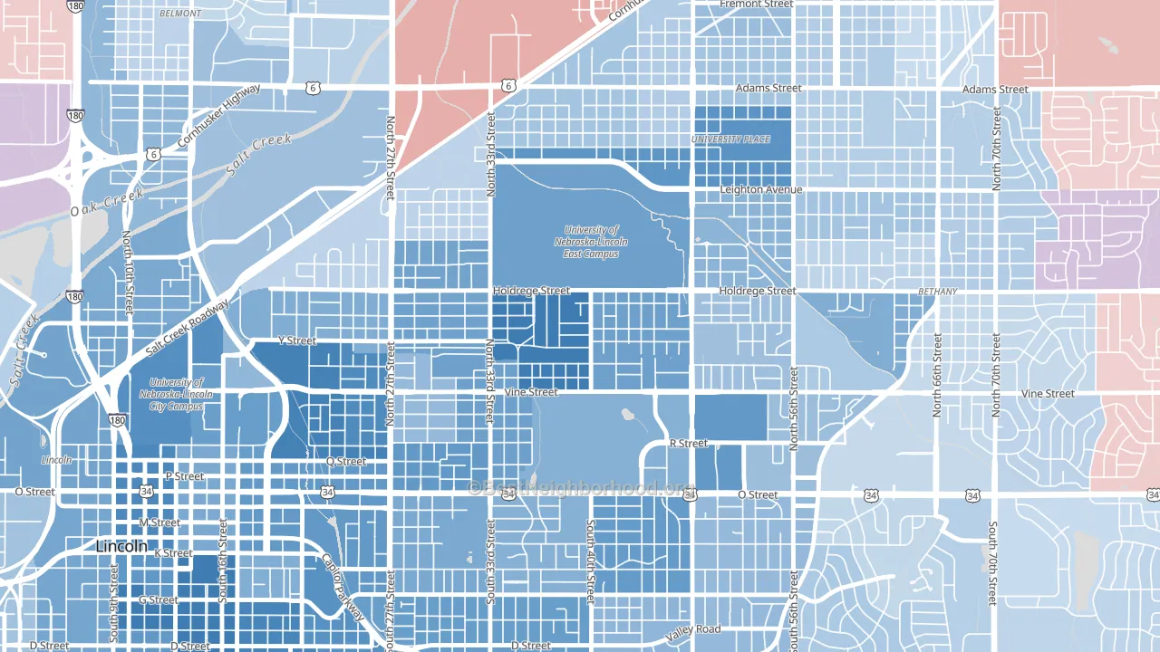 East Campus, Lincoln, NE block-group political-lean map