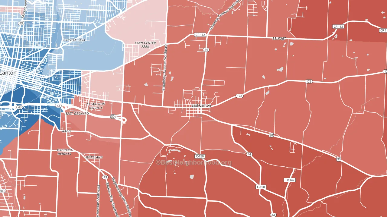 East Canton, OH block-group political-lean map