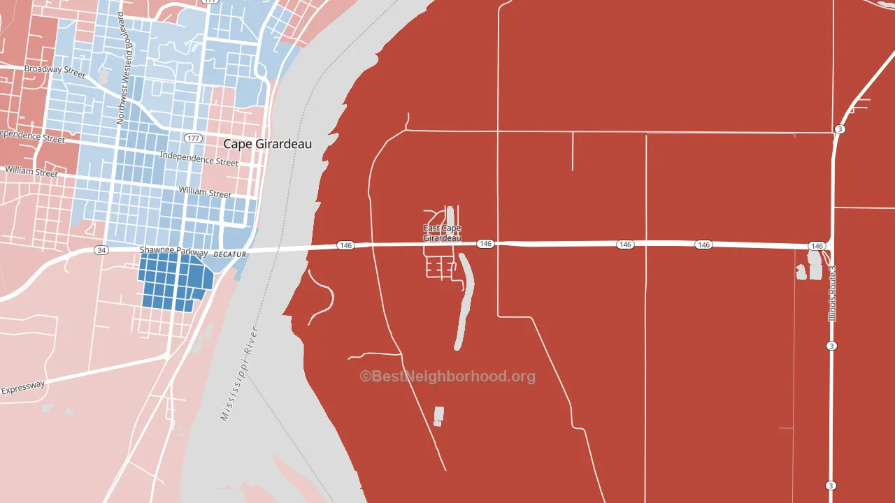 East Cape Girardeau, IL block-group political-lean map